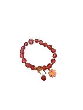Pink Beaded Charm Bracelet with Flower Accent